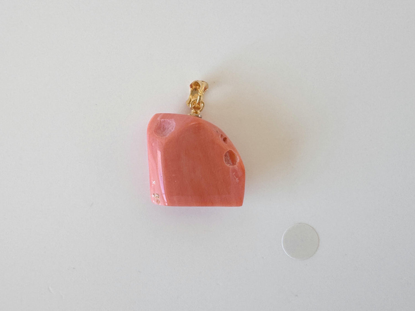 Natural Momo Coral Pendant: Japanese Pink Orange Coral, Gold-Plated Silver Bail