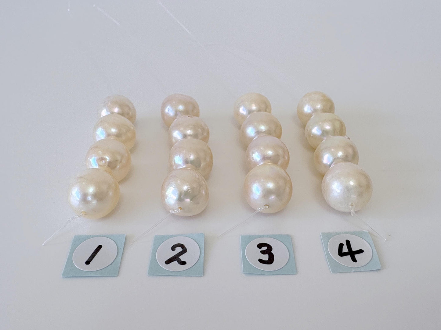 Japanese Cream White Akoya Pearl Beads, 9.5-9.9mm, Mini Strand, Short Strand, 4 Pieces, Genuine Akoya Pearl, Cultured in Sea Water