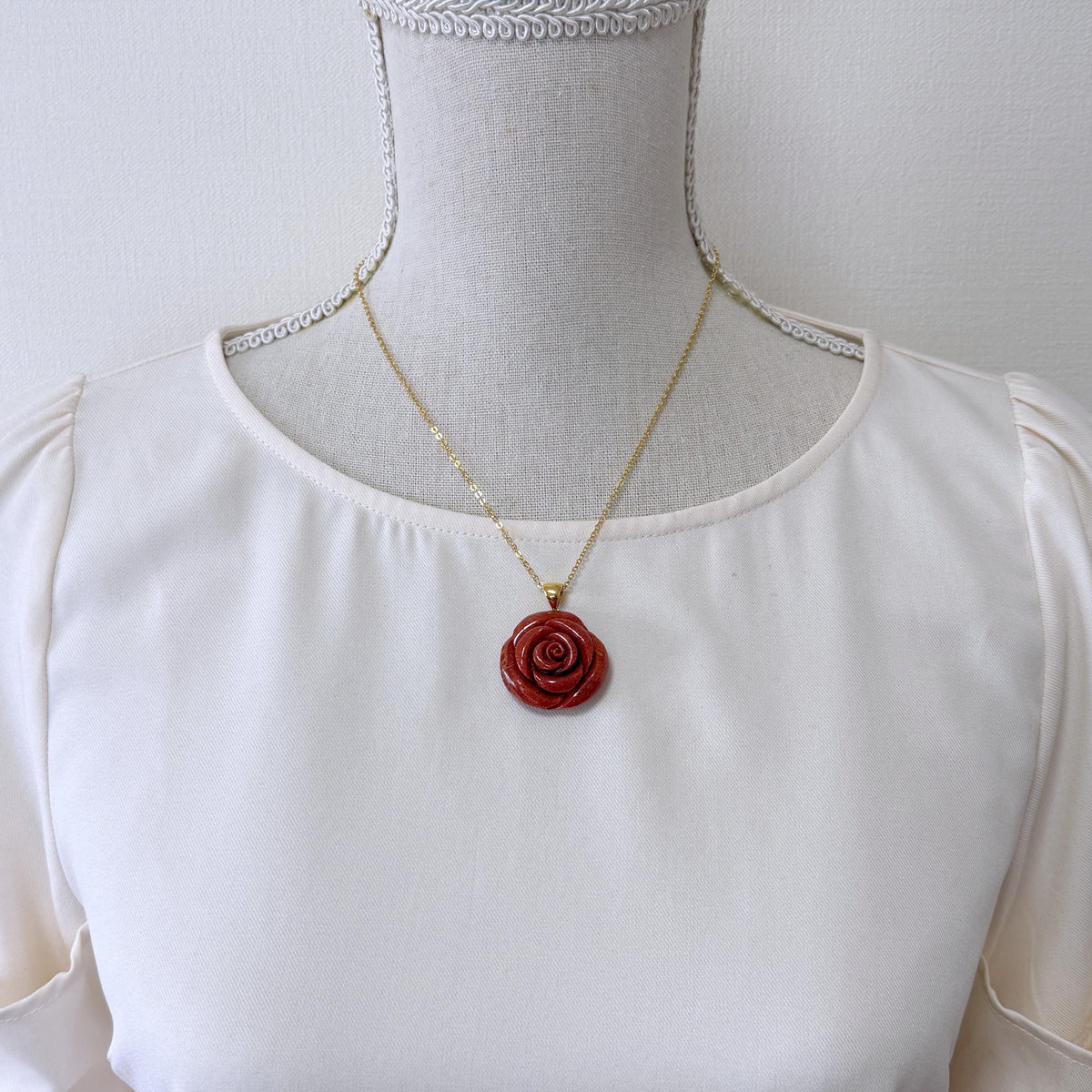 Sponge Coral Rose Pendant - Reddish-Brown Carved Jewelry - 30mm Diameter, Brass Bail, Apple Coral