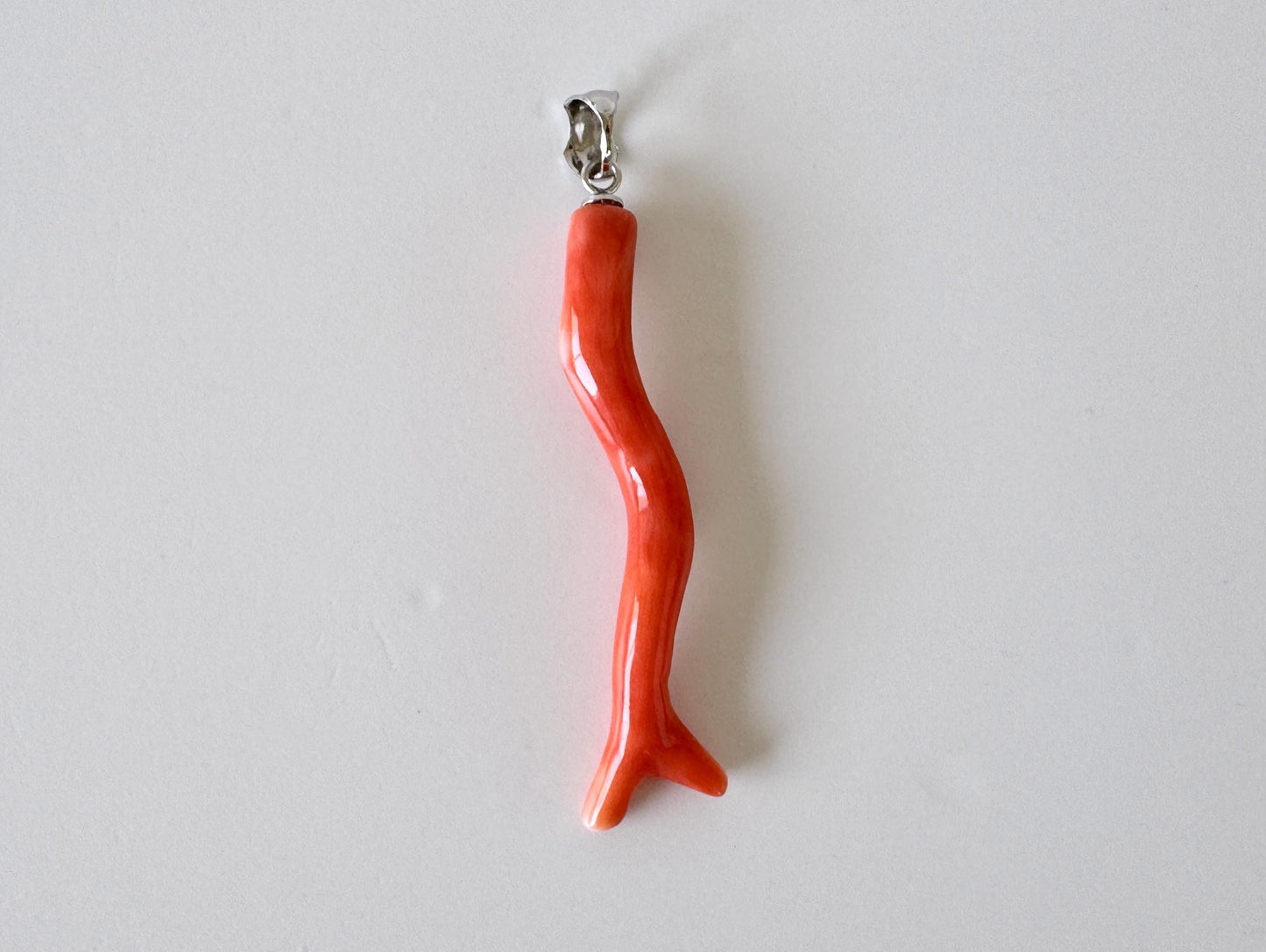 Momo Coral Branch Pendant: Natural Japanese Orange Coral, Sea Inspired Design (44mm, Silver Rhodium Bail)