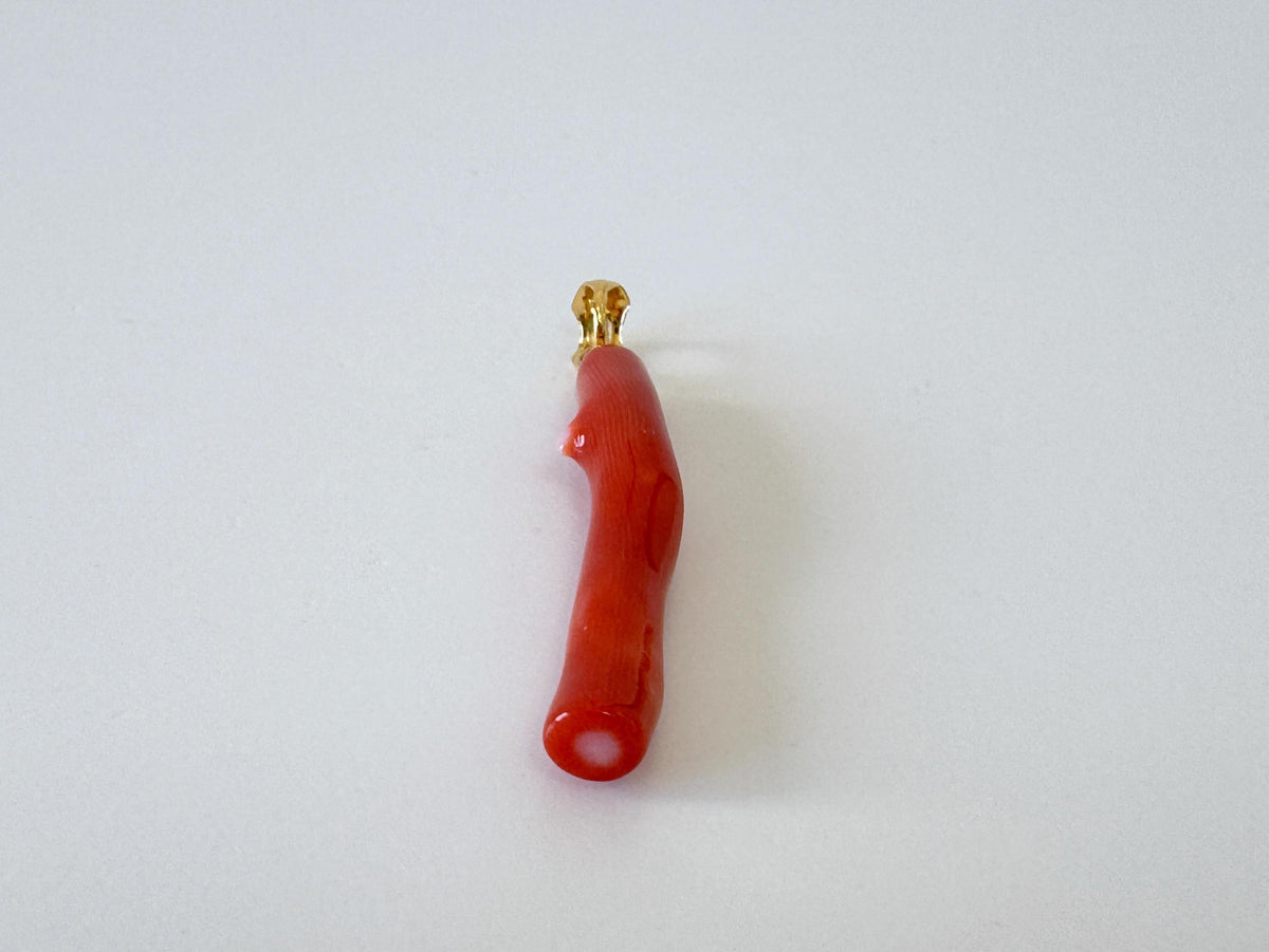 Momo Coral Branch Pendant Natural Jewelry: Vermilion Orange Coral, Gold-Plated Silver Bail (34mm, Unique Gift)