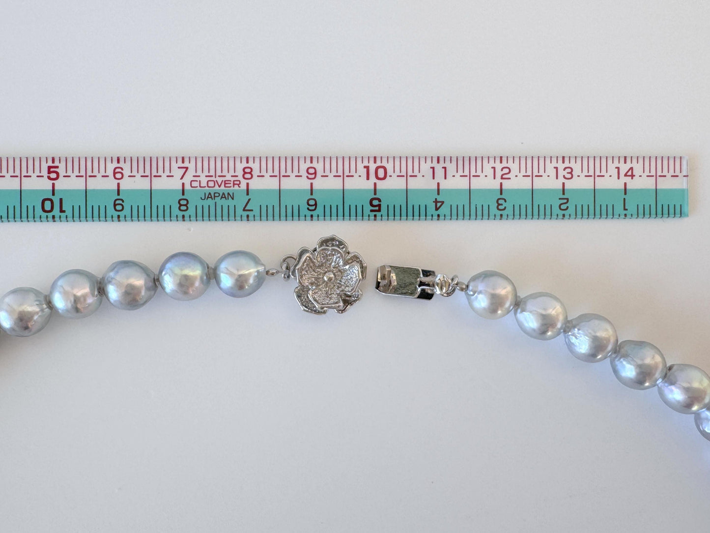 Akoya Pearl Necklace - 7.3-8mm Natural Blue Silver Cultured Saltwater Pearls with Silver Clasp