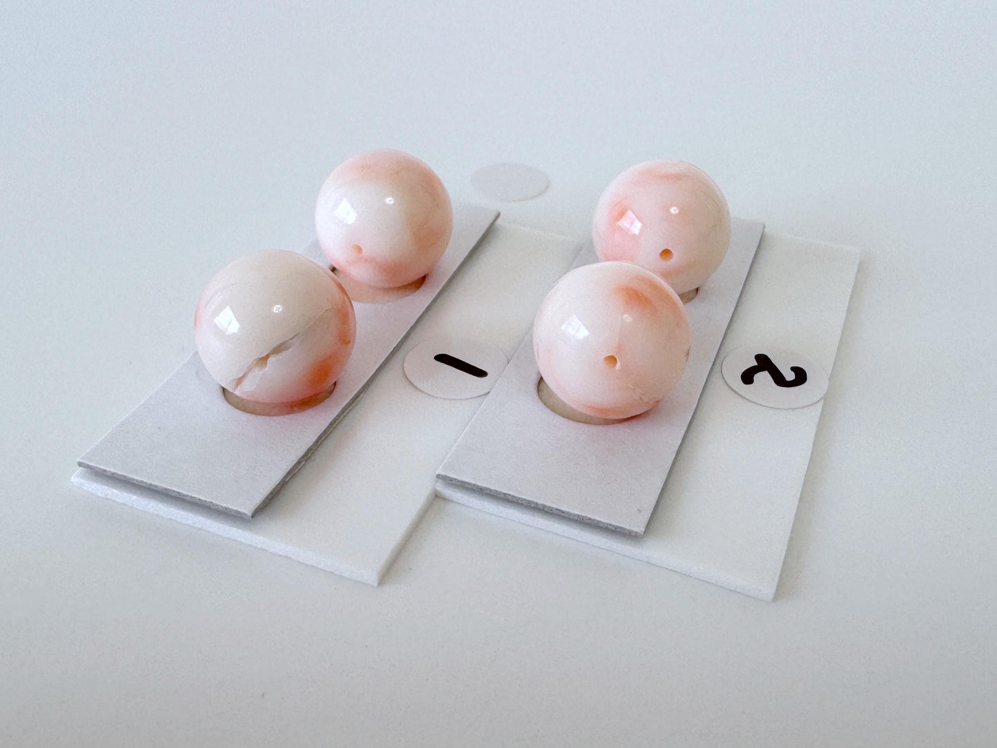 Deep Sea Coral Round Beads - Natural White Pink Orange Gemstone Pair 11mm Full-Hole