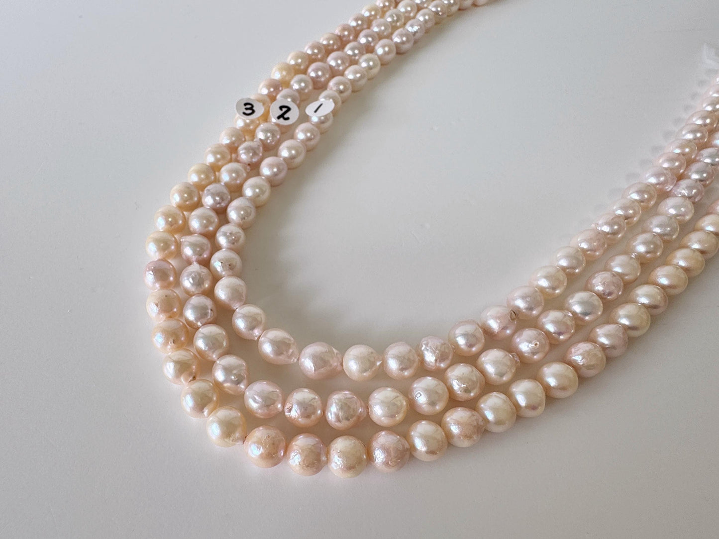 Japanese Akoya Pearl Strand 7-7.5mm Baroque Beads, White Pink Overtone (40cm + 5pcs, Saltwater Cultured)