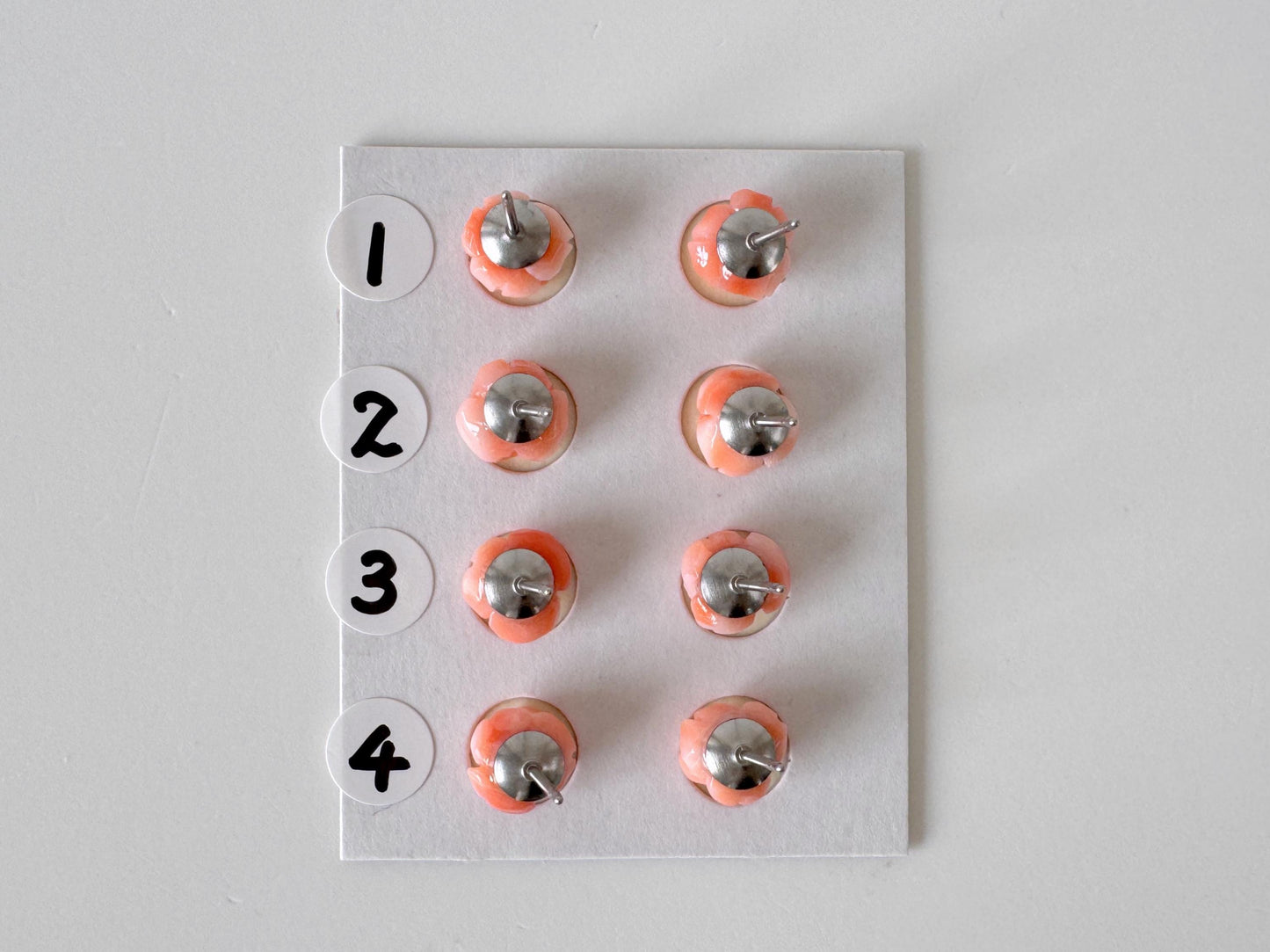 Hand-Carved Coral Rose Stud Earrings: Titanium Posts, Pink-Orange Genuine Coral