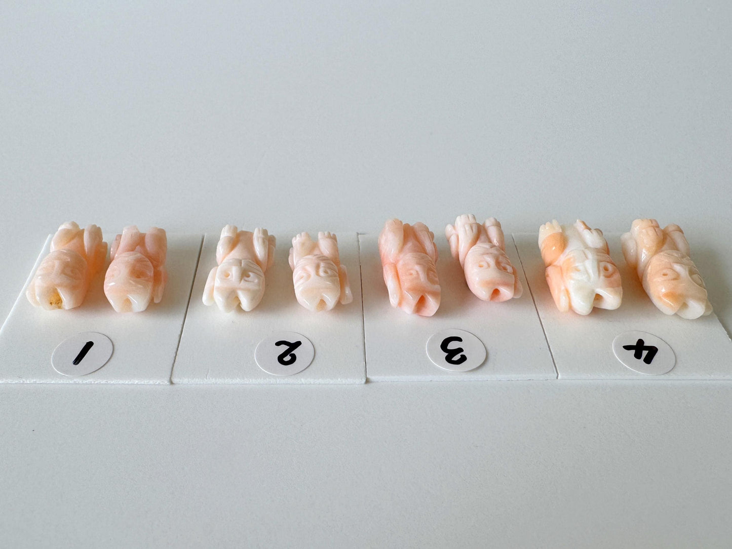 Manekineko Coral Cat Set: Pink Deep Sea Natural Coral Carving, Lucky Money & Customer Charm | Jewelry Supplies | 15-16mm, Half Drilled