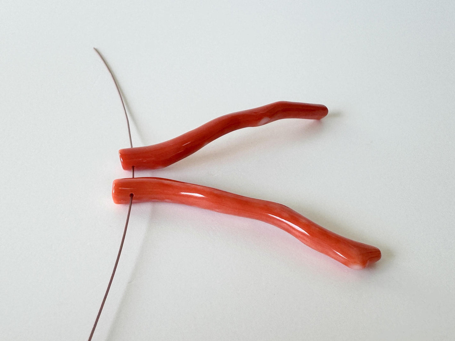 Momo Coral Branches Natural Japanese, Set of 2 Orange Vermilion (44-45mm, Side Full-Hole, Genuine Coral)