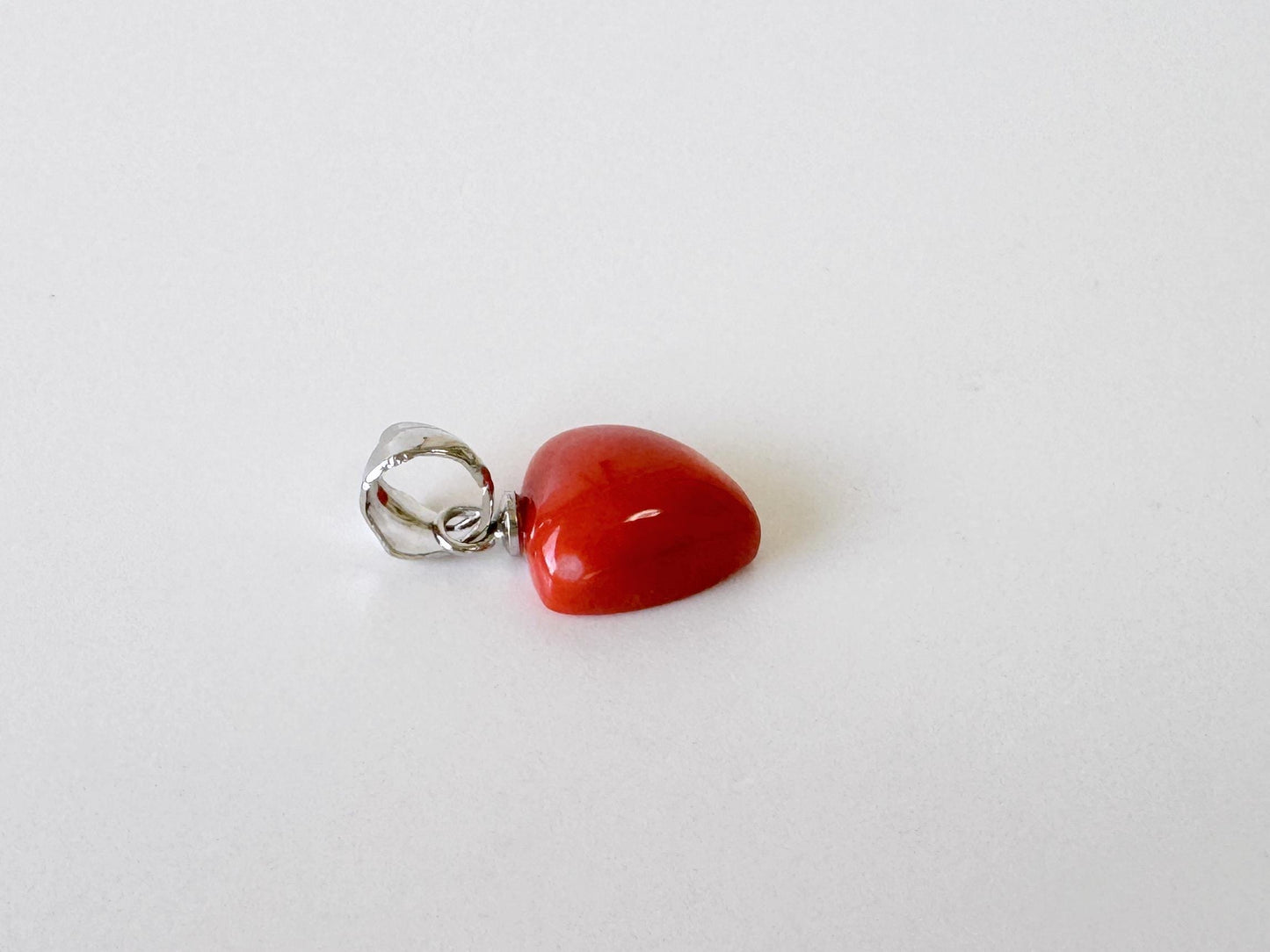 Orange Momo Coral Pendant - Natural Unique Shape Coral Jewelry - Silver Bail (Rhodium-Plated), Genuine Material, 11x9.7mm