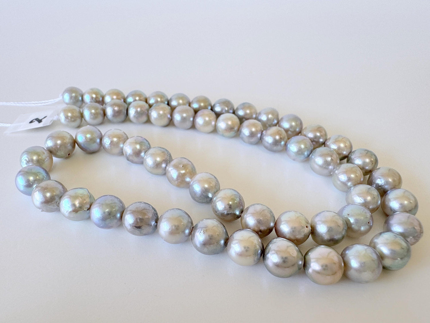 Japanese Akoya Pearl Strand - Natural Blue Silver Cultured Beads - Semi-Round Shape, 7-7.5mm Size, Saltwater Pearls, 40cm Length