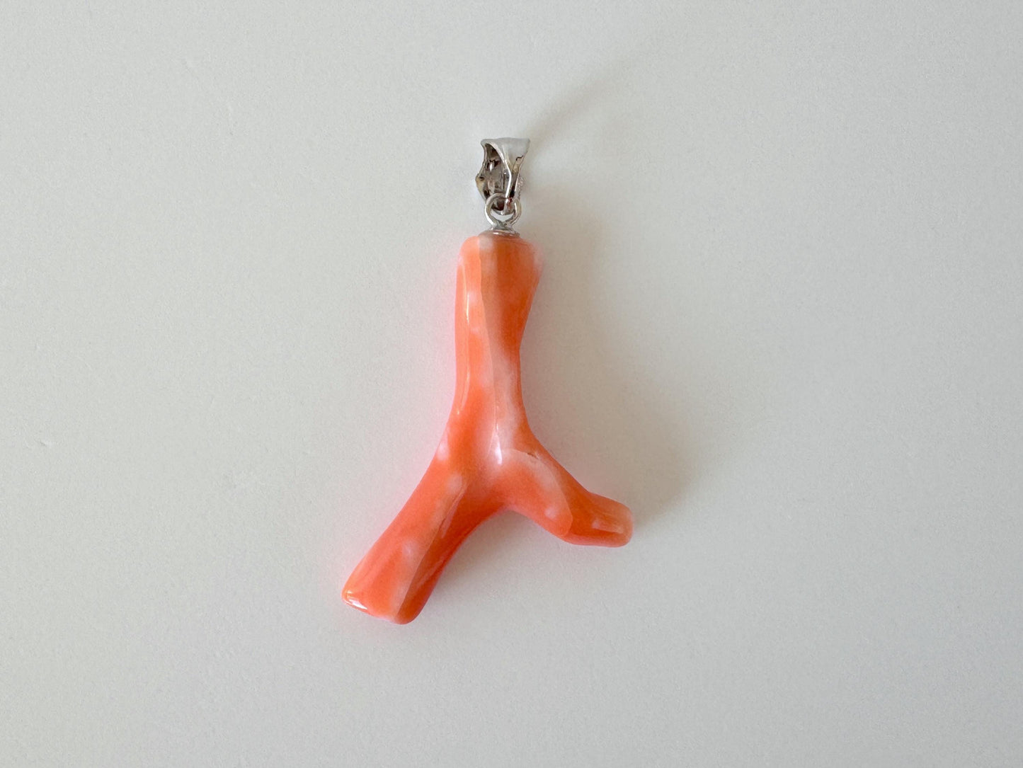 Coral Branch Pendant: Natural Orange Pink Deep Sea Coral, Silver Rhodium-Plated Bail | 32mm, Lightweight Jewelry Accessory