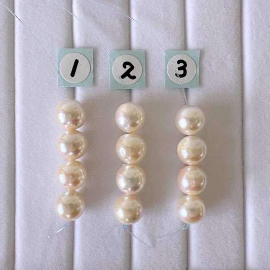 Japanese White Akoya Pearl Beads, 7.5-8mm, Mini Strand, Short Strand, 4 Pieces, Genuine Akoya Pearl, Cultured in Sea Water