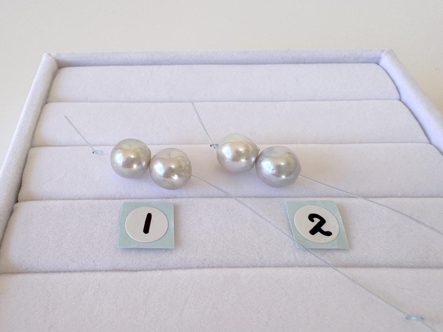 Akoya Pearl Beads Japanese Cultured Saltwater - Natural Blue Silver 8-8.5mm Mini Strand, 2Pcs