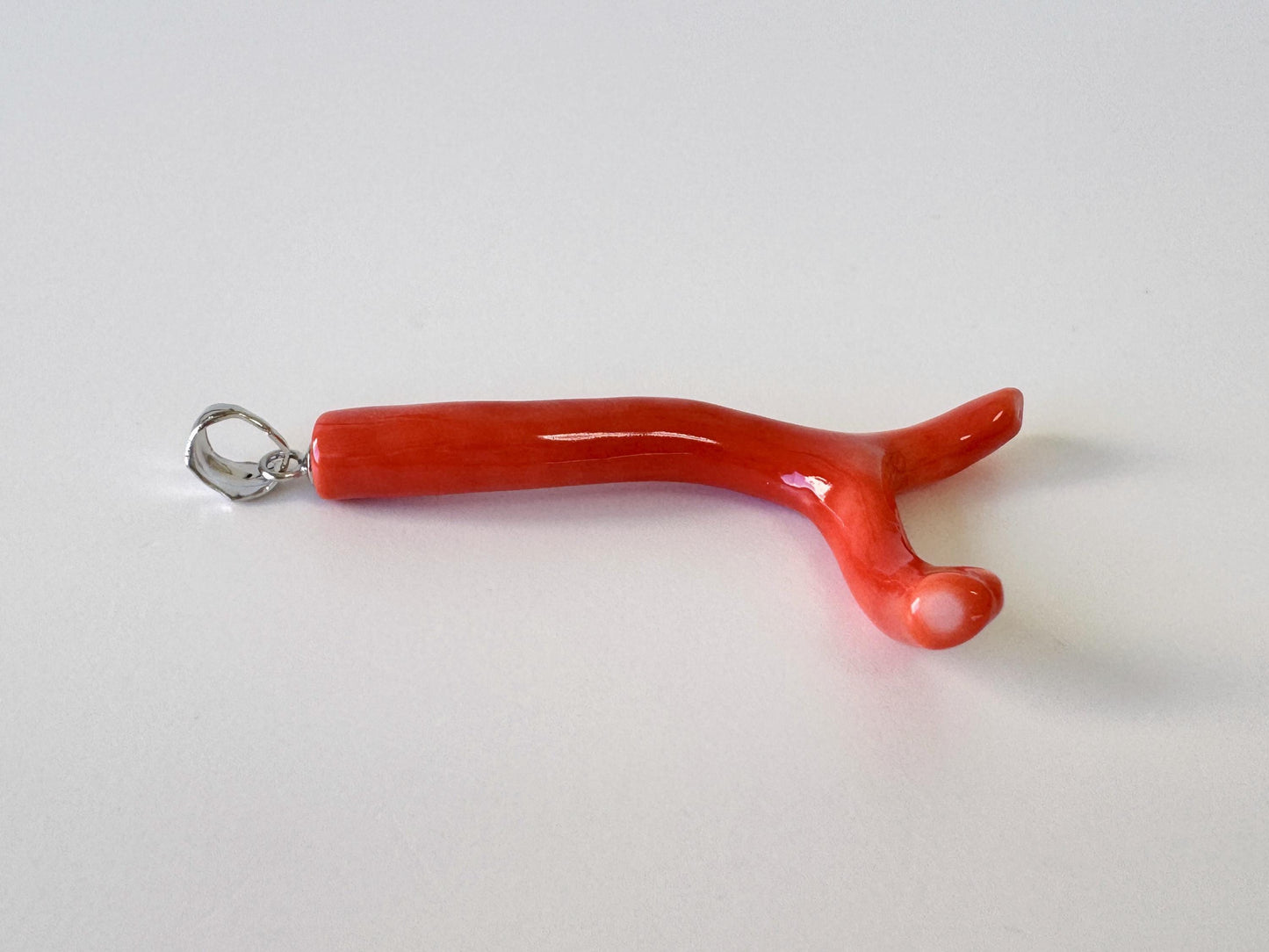 Momo Coral Branch Pendant Natural, Japanese Orange Coral (44mm Length, Rhodium-Plated Silver Bail, Deep Sea Origin)