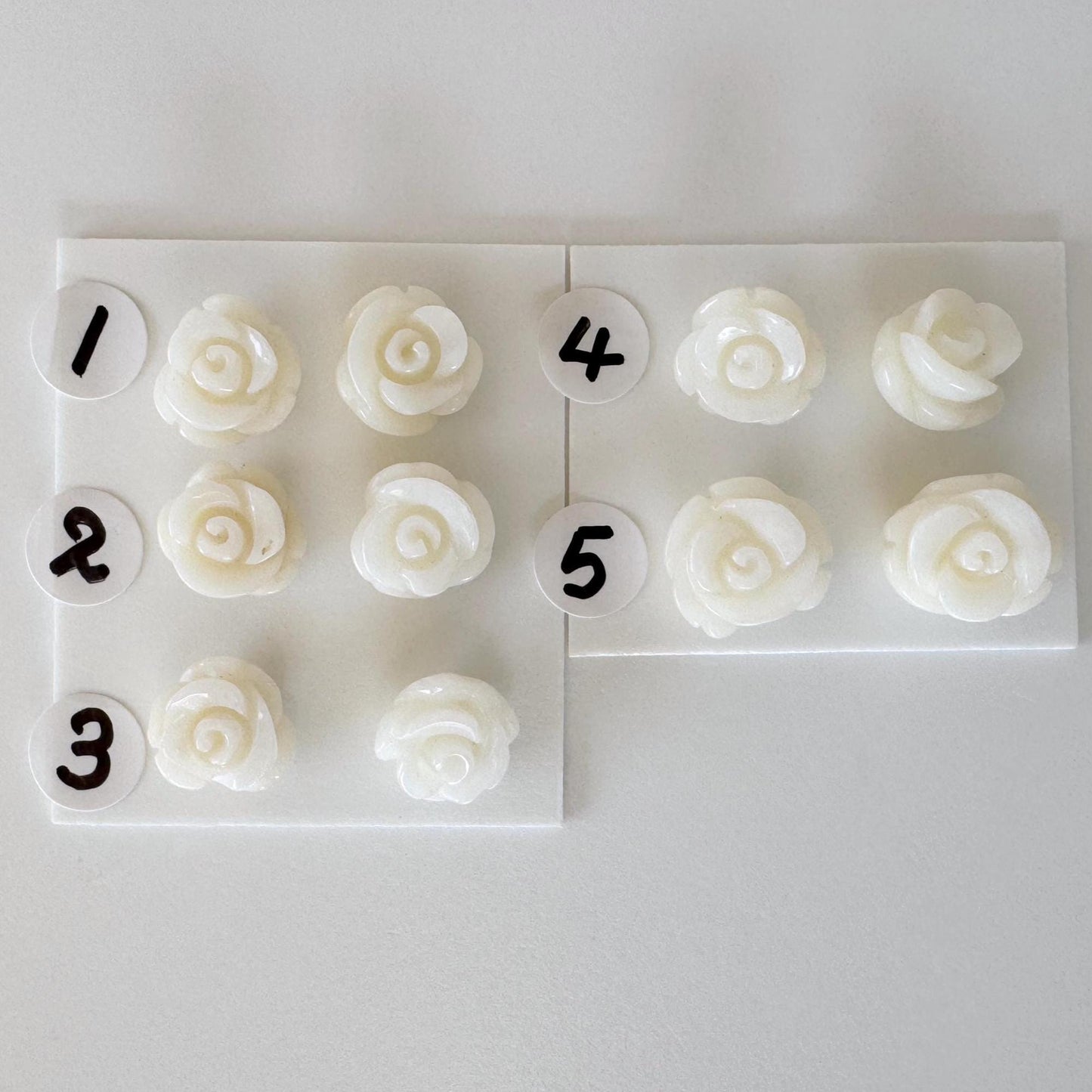 Natural White bamboo Coral Rose Carvings 9-11mm, White color, Price per pair, For Studs and Earrings, For Jewelry Making, Some Imperfection