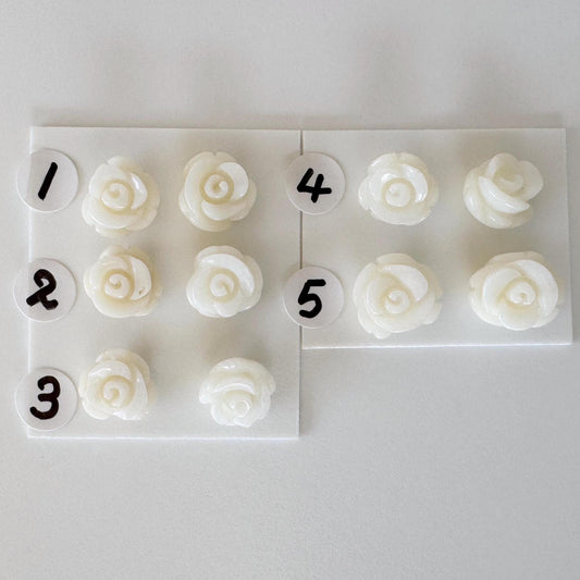 Natural White bamboo Coral Rose Carvings 9-11mm, White color, Price per pair, For Studs and Earrings, For Jewelry Making, Some Imperfection