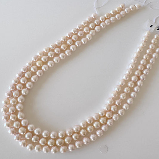 Japanese Akoya Pearl Strand 7-7.5mm Baroque Beads, White Pink Overtone (40cm + 5pcs, Saltwater Cultured)