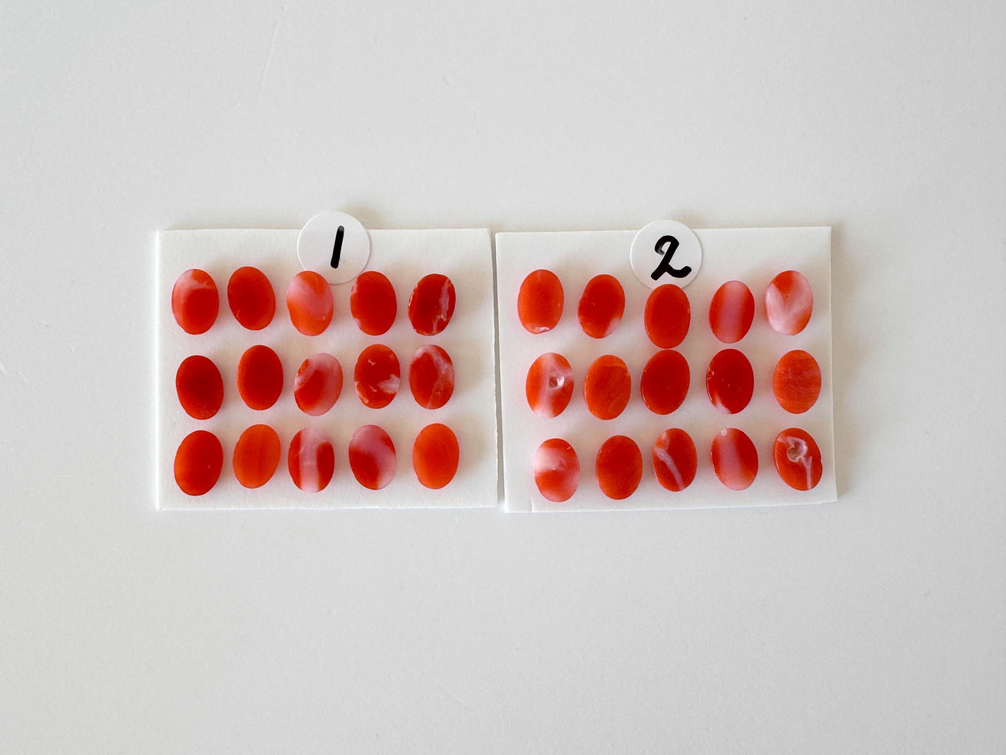 Natural Japanese Aka (Red) Coral Cabochons: 7x5mm Oval, Set of 15