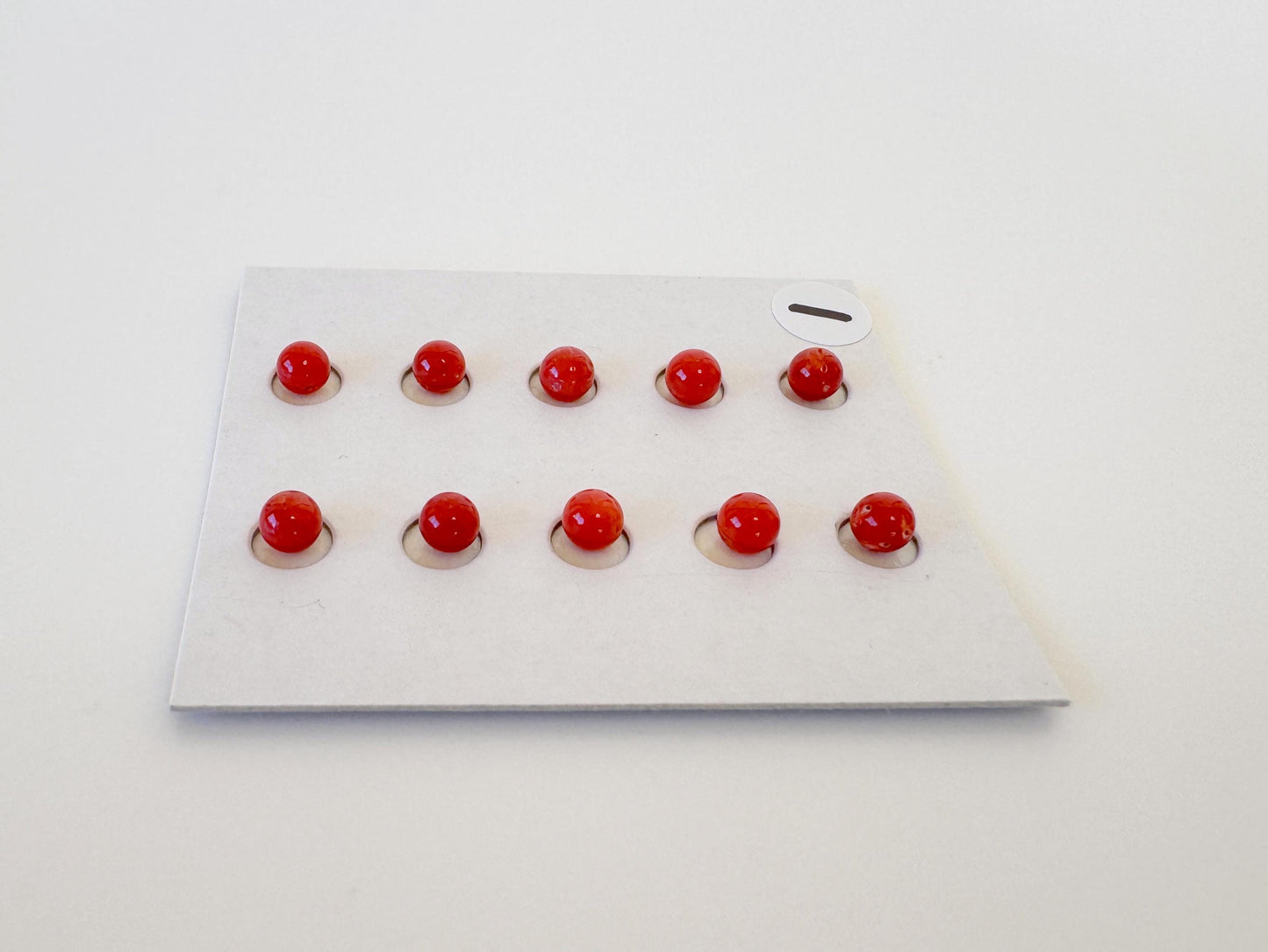 Mediterranean Red Coral Beads, Round Loose 10 Pcs Set (3.7-4mm, Half-Drilled)