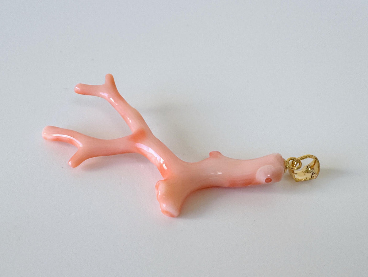 Coral Branch Pendant: Natural Pink Deep Sea Coral, Gold-Plated Silver Bail | 50mm, Jewelry, Unique Organic Design