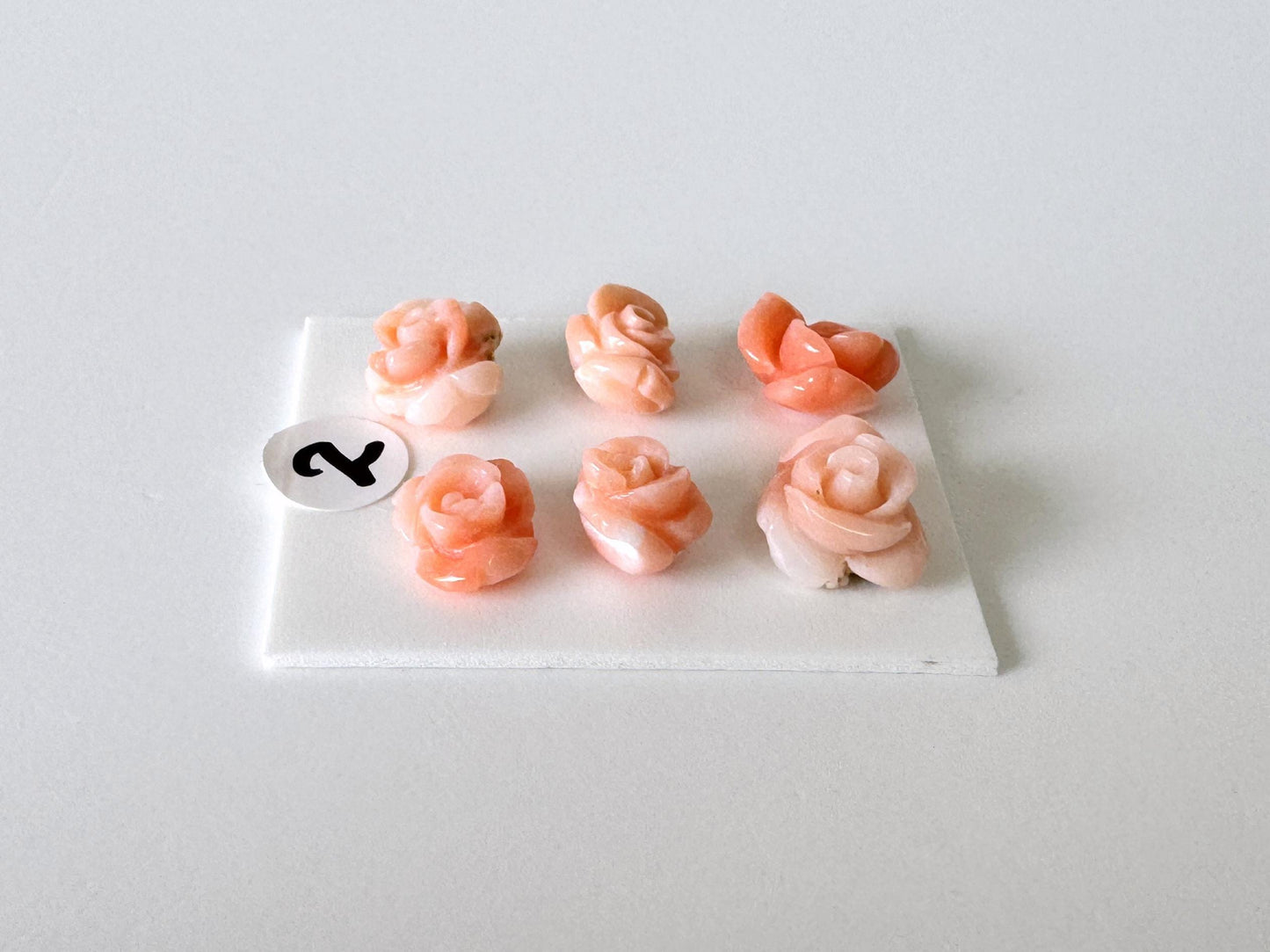 Pink Coral Rose Carvings Handmade Beads, Natural Deep Sea Coral (Value Priced Set, Drilled Holes, 6pcs 8.5-9.5mm)