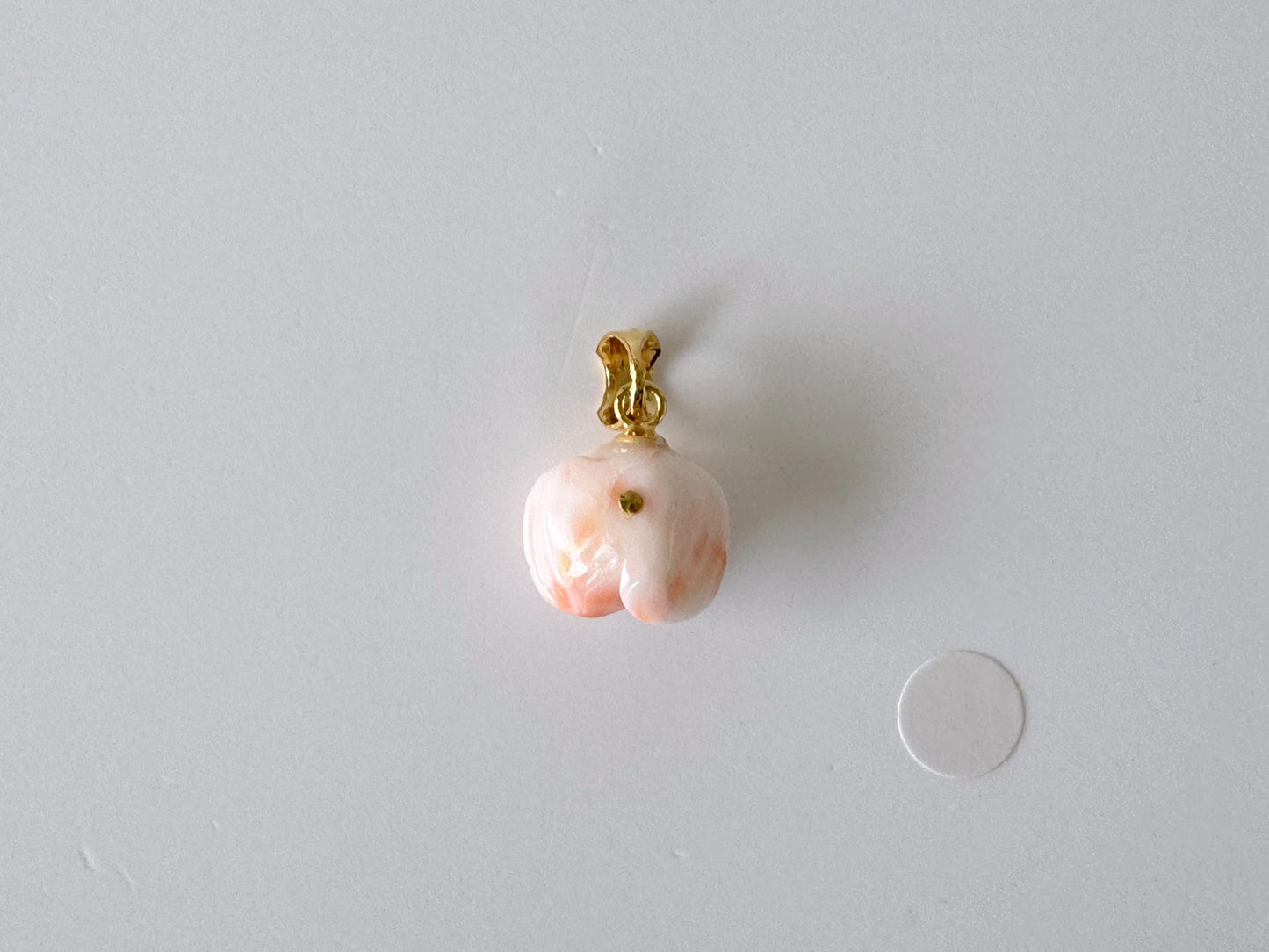 Deep Sea Coral Rose carved Pendant, 11x12.7mm, Natural Pink/White Color Coral, Silver (gold plated) bail, Genuine Coral Pendant