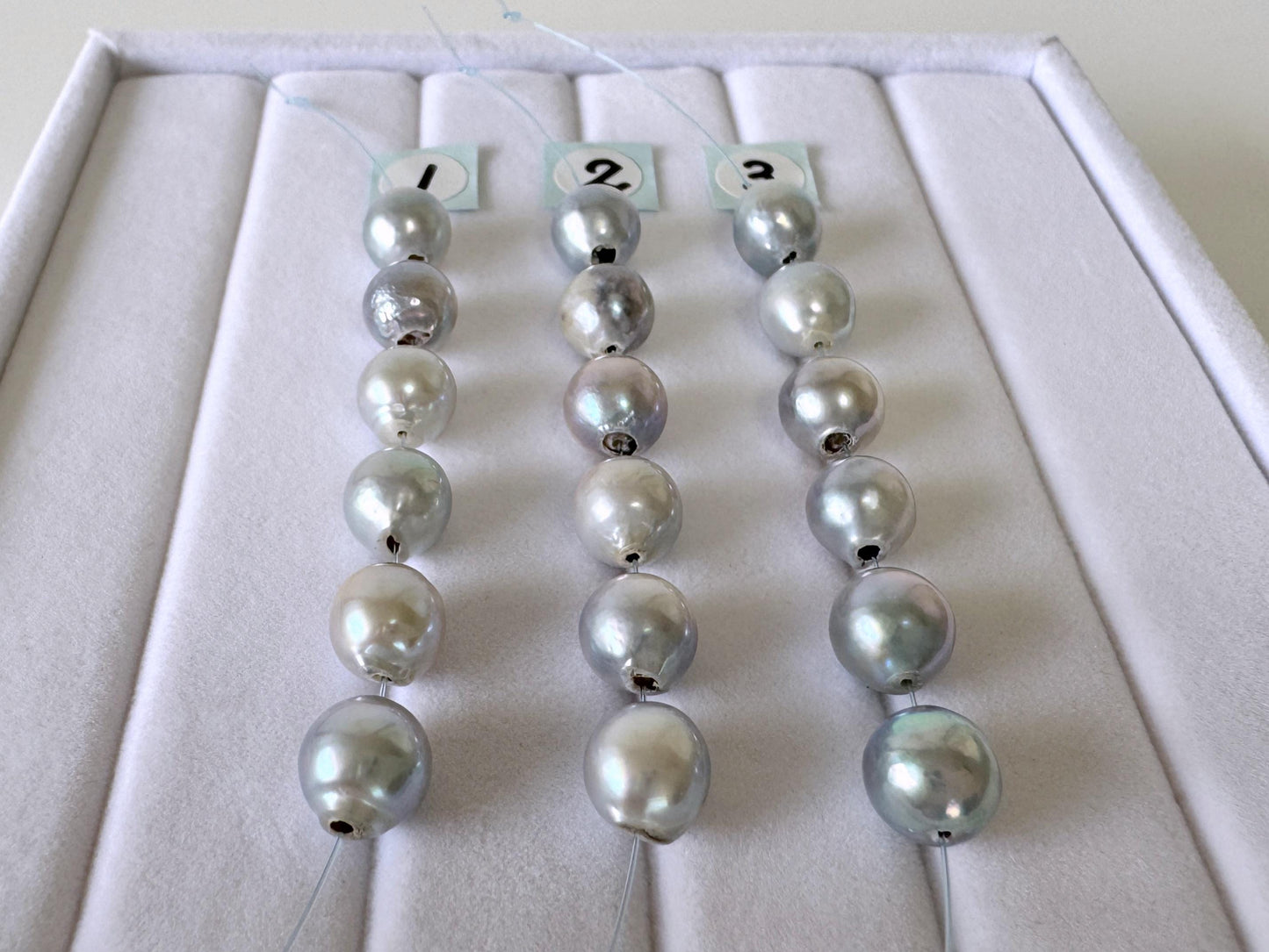 Japanese Akoya Pearl Beads: Natural Blue-Silver Cultured Pearls, Semi-Round Shape (7-7.5mm, Saltwater Mini Strand, 6 Pcs)