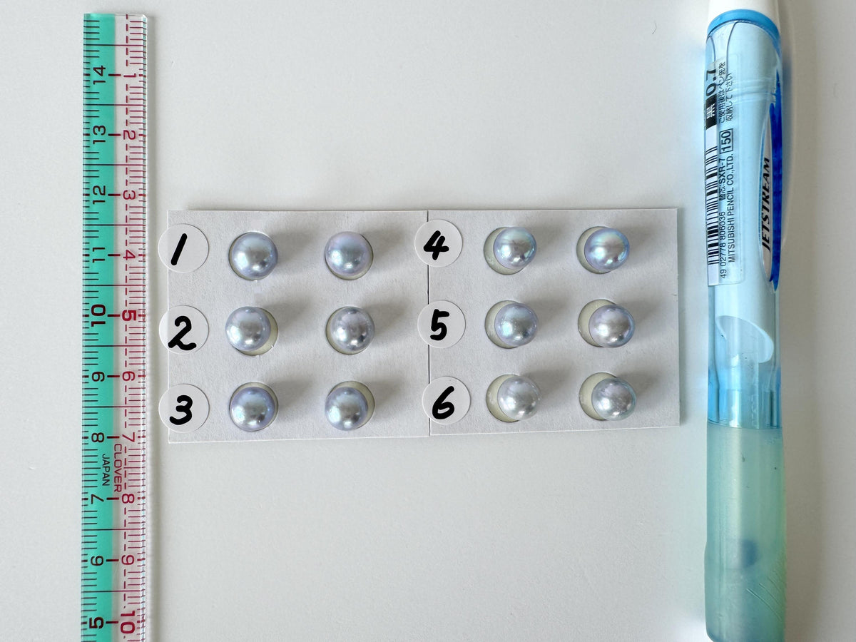 Japanese Blue/Silver (Treated) Akoya Pearl 7-7.5mm, Half-Drilled loose, Price per pair, Salt water pearl