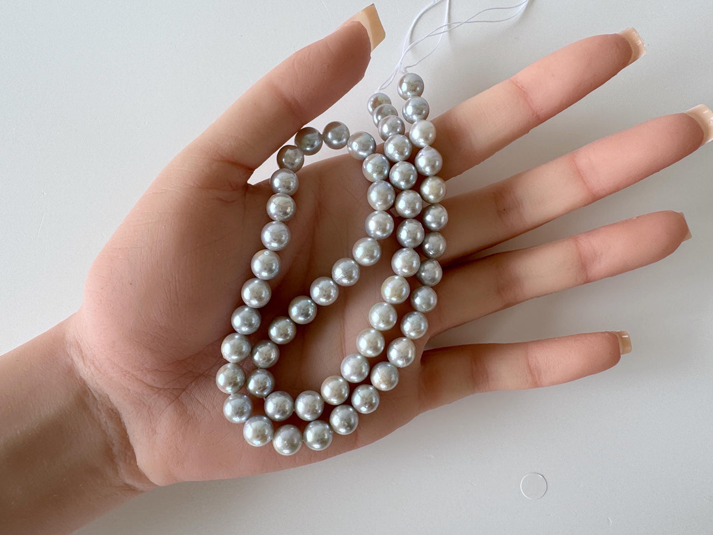 7-7.5mm Japanese Akoya Pearl Beads, Blue/Silver color pearl (Cobalt treated), Genuine Akoya Pearl, Full Strand, 40cm , 15.7", Salt water pearl