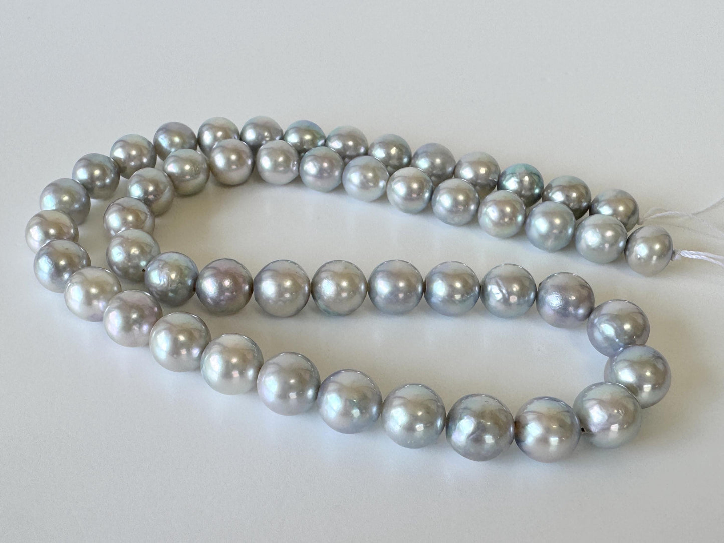 Japanese Akoya Pearl Strand: Natural Blue Silver 8-8.5mm Beads, Cultured Saltwater Pearls | Full 40cm Length, Jewelry Supplies
