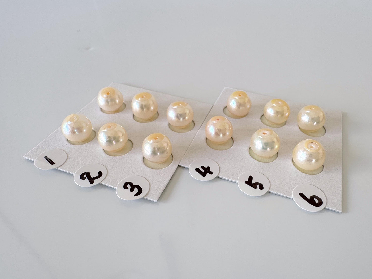 Japanese Cream White Akoya Pearl 8mm, Half-Drilled Round loose, Price per Pair, Value-priced  Salt water pearl, For Earrings