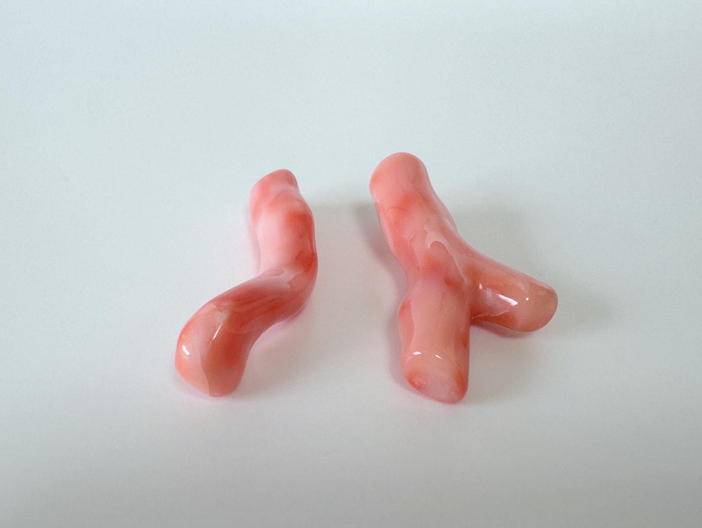 Natural Coral Branch Set Jewelry Supplies, Pink Orange Deep Sea Coral (35-38mm, Hole Drilled On Top, Set of 2 Pieces)