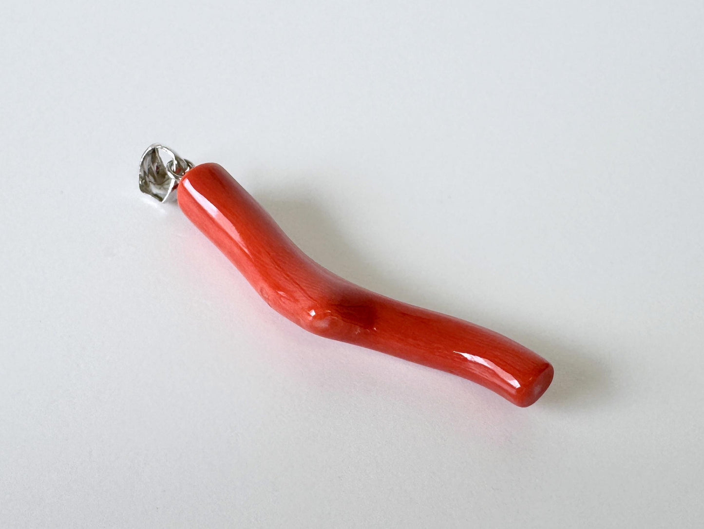 Momo Coral Branch Pendant: Japanese Coral Jewelry, Vermilion Orange (37mm, Rhodium-Plated Silver Bail)