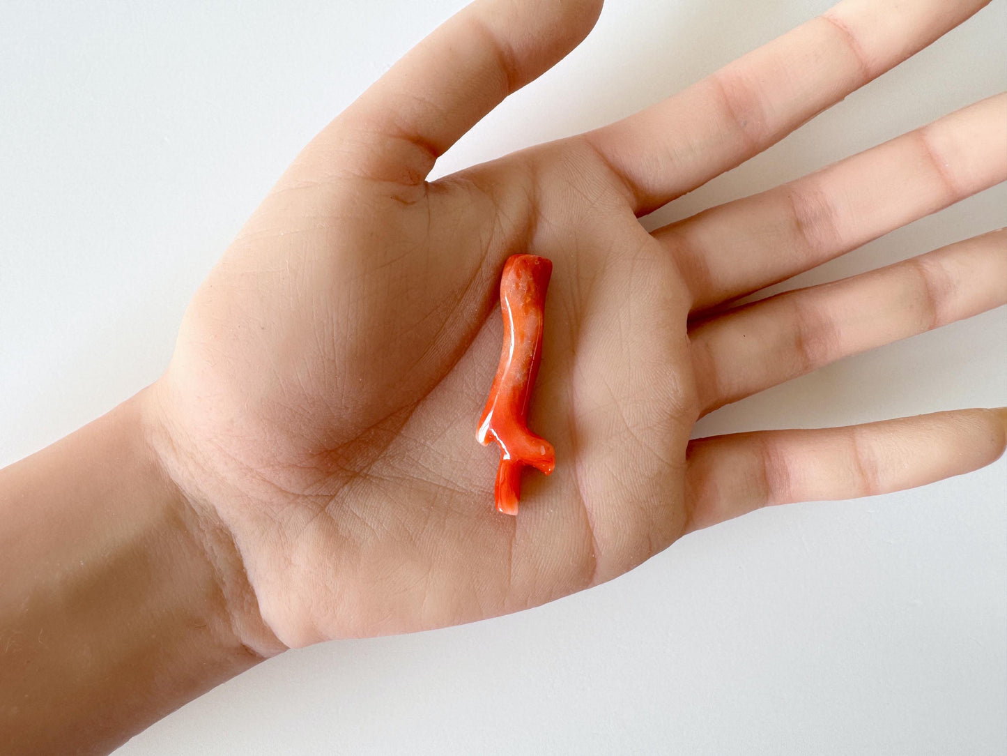 Japanese red(Aka) coral branch, 42mm, Hole on top, Natural vermilion color coral for jewelry making