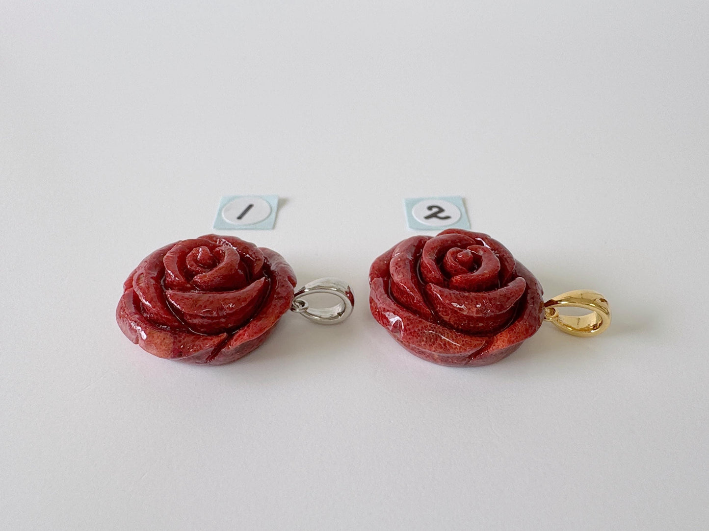 Natural sponge coral rose pendant 20mm, Dark red color, Brass bail, Price per piece