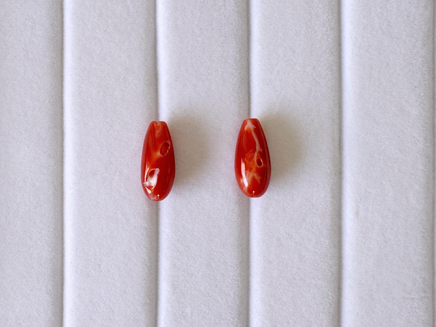 Japanese Red Coral | Small Drop Pair | Drilled Top Hole | Natural Aka Coral Jewelry Supplies