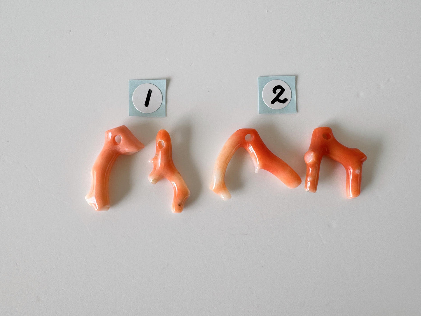 Momo Coral Branch - Natural Orange Coral - Genuine Precious Set of 2 Pieces, Drilled Holes, Jewelry Supplies, Craft Gemstones