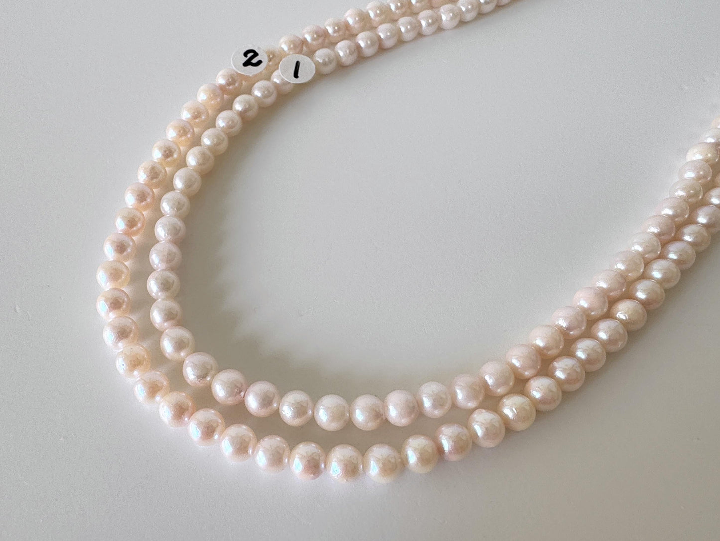 Akoya Pearl Strand: 5.5-6mm Japanese Cultured Pearls, White Pink Overtone | Full Strand, Saltwater Gems, 40cm Length