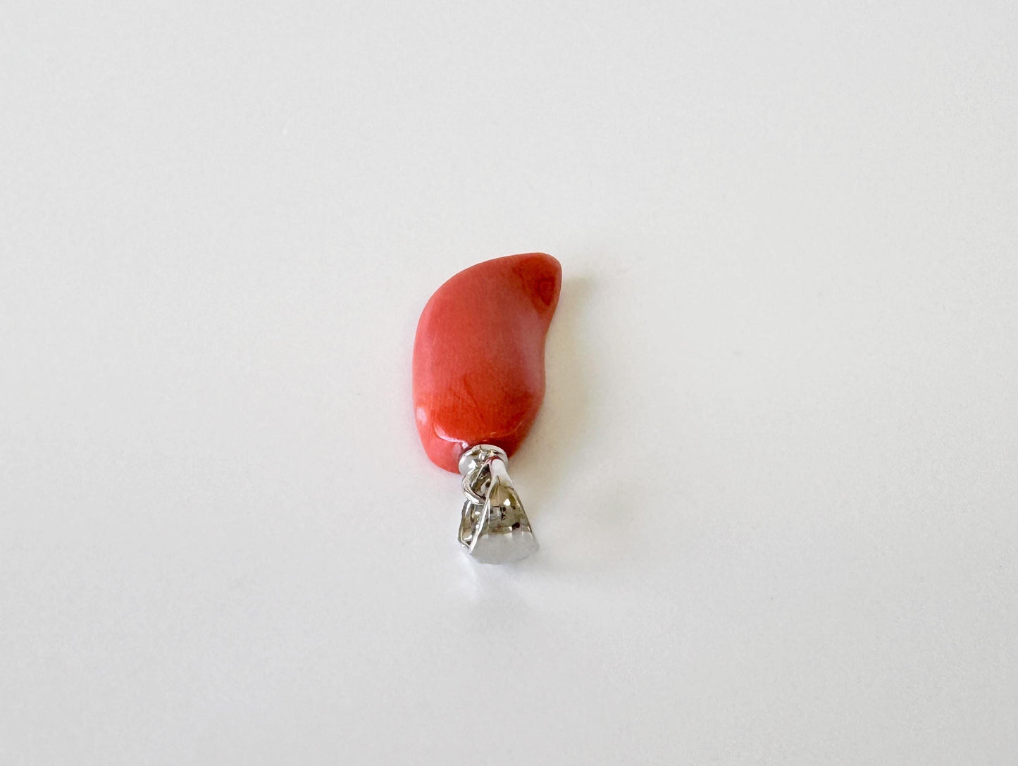 Orange Momo Coral Pendant - Natural Unique Shape Coral Jewelry - Silver Bail (Rhodium-Plated), Genuine Material, 17x9mm