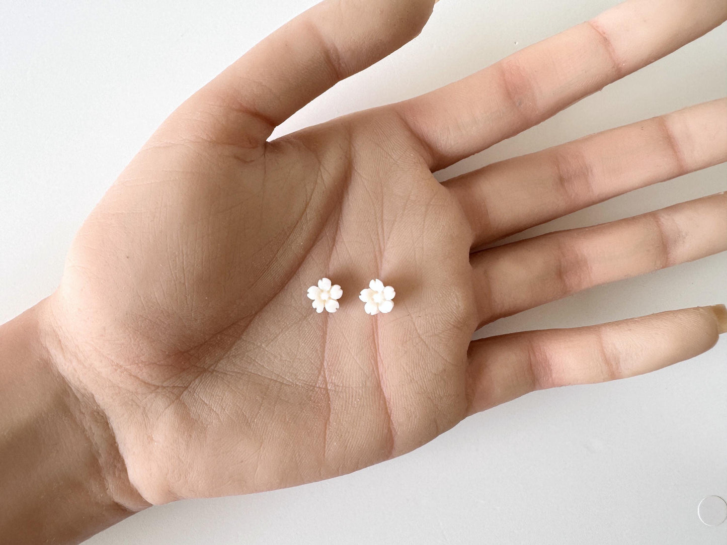 Natural Coral Sakura Loose Beads - Cherry Blossom White/Very Slightly Pink Pair - 7.2-7.5mm Size, Half Drilled, Jewelry Crafting