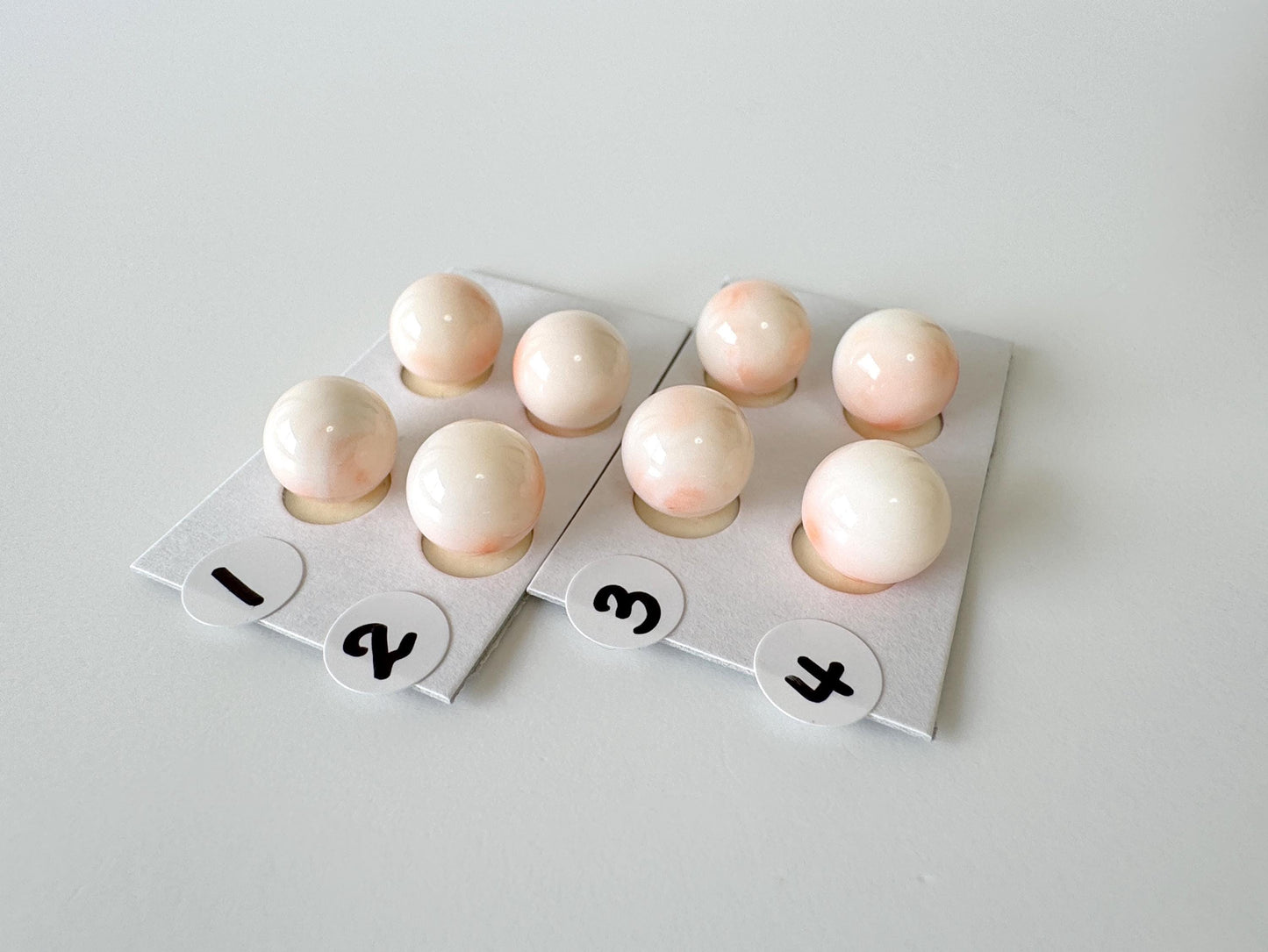 9.5-10mm Half Drilled Natural Deep Sea Coral Round Loose, White/Pink coral, for earring sets, natural color, price per pair