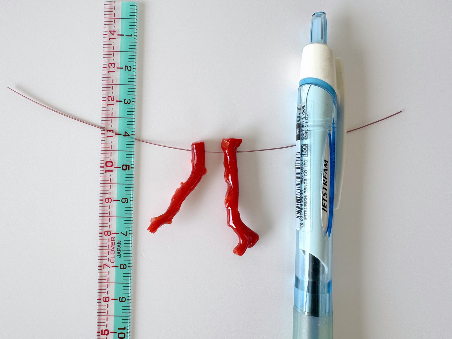 Japanese red(Aka) coral branch set for 2pcs, 30-34mm, side full hole, natural red color coral for jewelry making