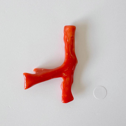 Japanese red(Aka) coral branch, 45mm, Hole on top, Natural red color coral for jewelry making