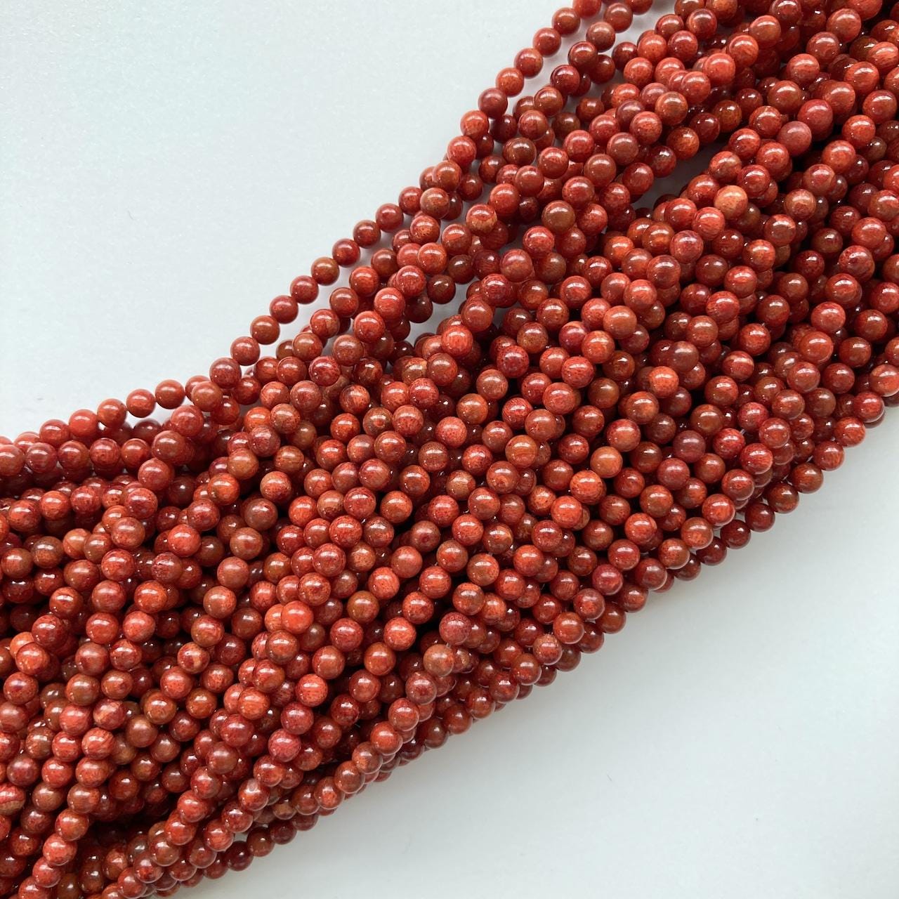 Natural sponge coral 4-4.5mm strands, Red-deep red color, 15.7inches, 40cm, Apple coral strands, Wholesale, Price per strand
