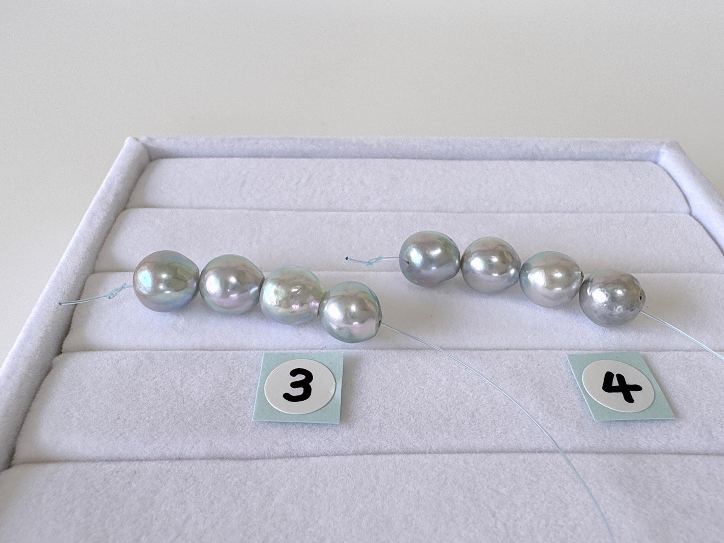Japanese Natural blue/silver color Akoya Pearl Beads, 7.5-8mm, Mini Strand, Short Strand of 4 Pieces, Cultured in Sea Water