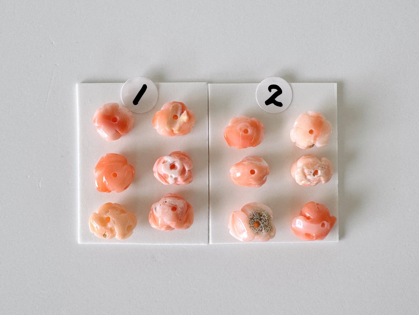 Pink Coral Rose Carvings Handmade Beads, Natural Deep Sea Coral (Value Priced Set, Drilled Holes, 6pcs 8.5-9.5mm)