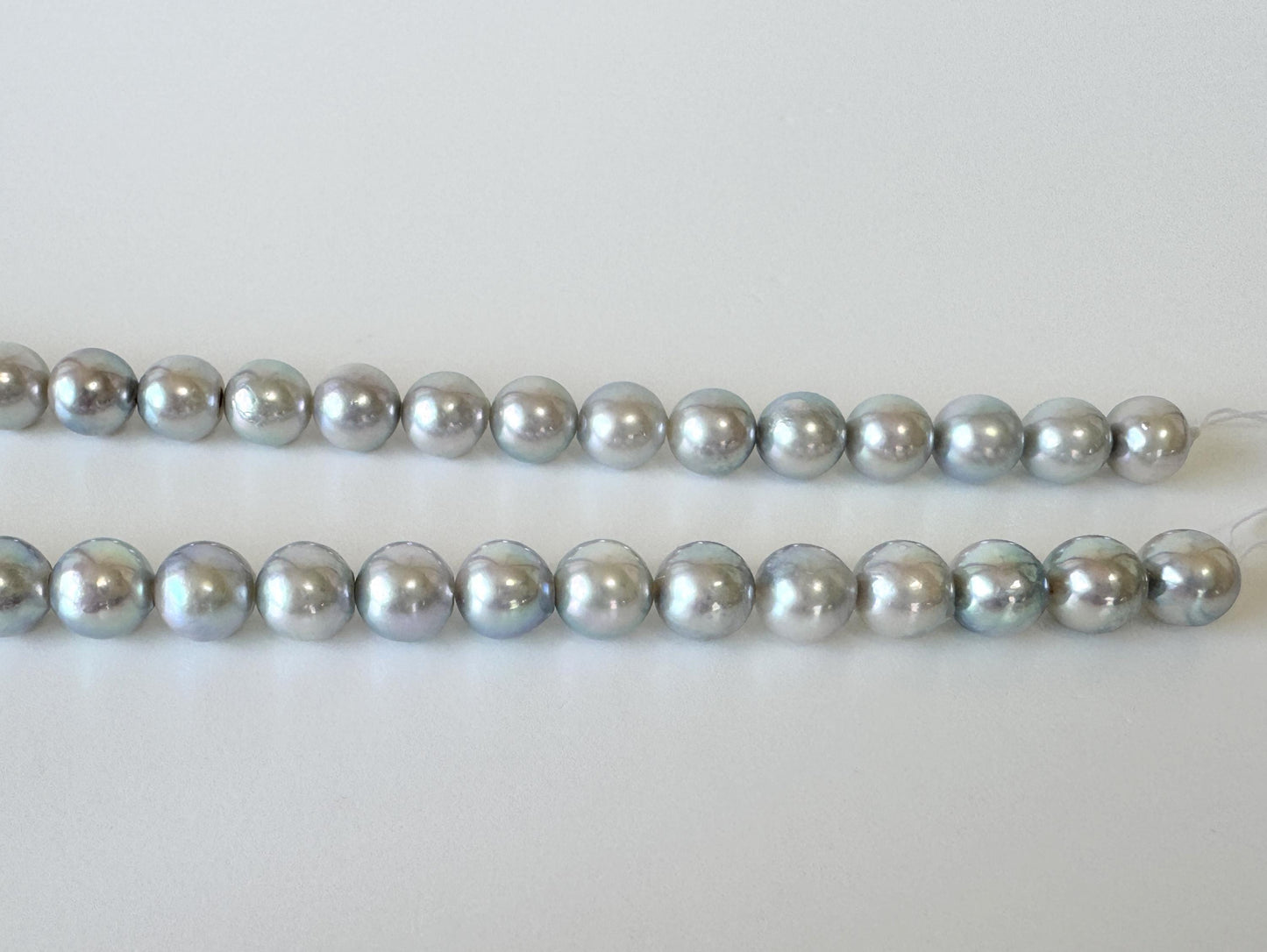 Japanese Akoya Pearl Strand: Natural Blue Silver 8-8.5mm Beads, Cultured Saltwater Pearls | Full 40cm Length, Jewelry Supplies