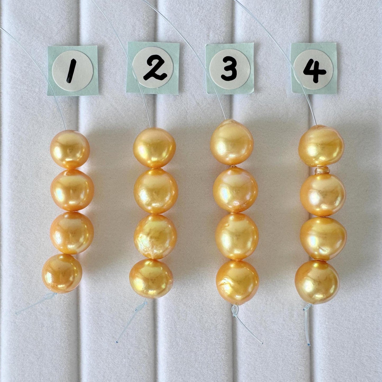 Japanese Akoya Golden Pearl Beads: Cultured Saltwater Jewelry Supplies (7.3-8.4mm, Color Treated, Mini Strand of 4 Pieces)