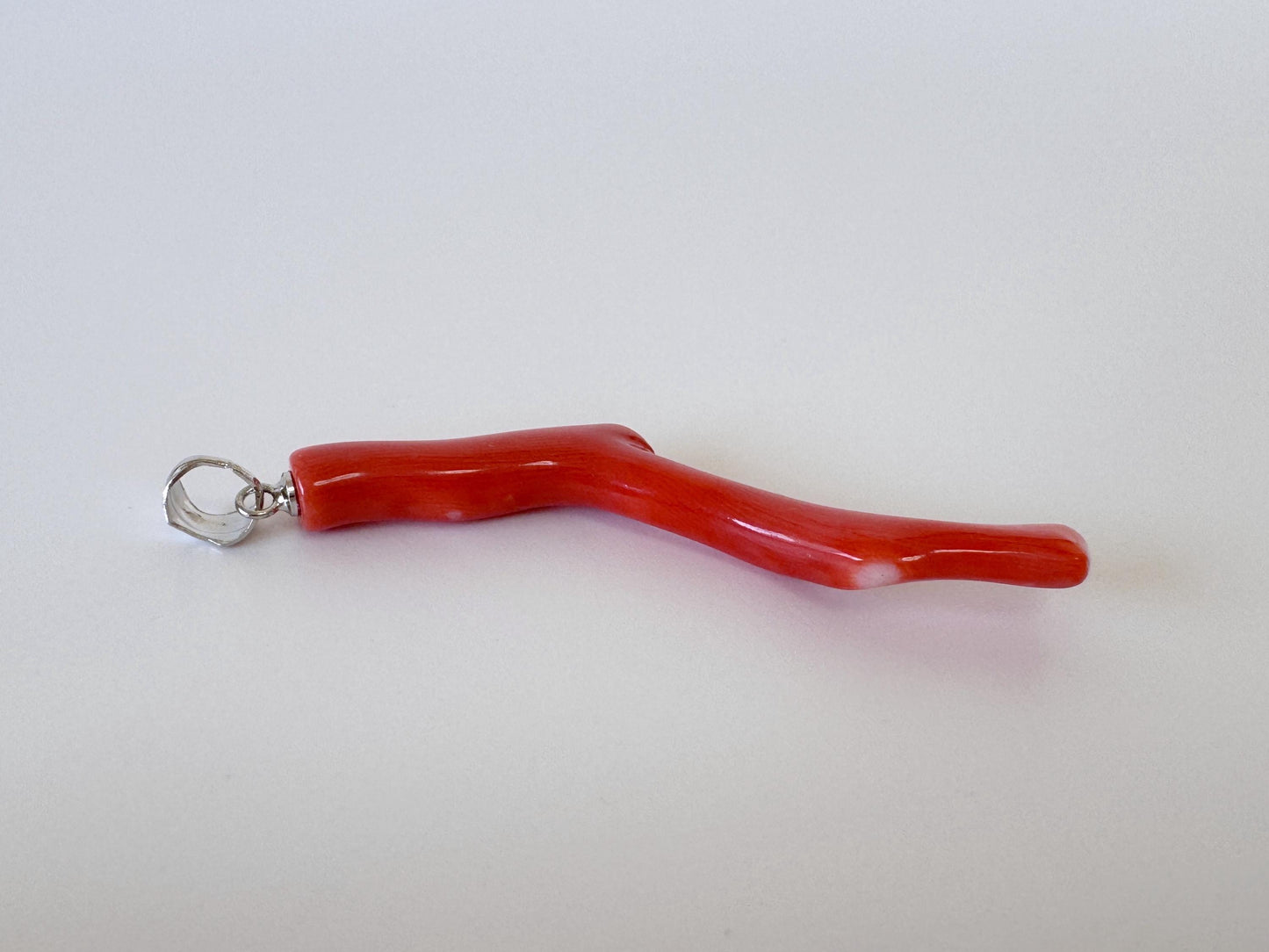 Momo Coral Branch Pendant: Japanese Vermilion Orange Coral - Silver Rhodium-Plated Bail, 50mm Length, Sea Inspired Jewelry Gift