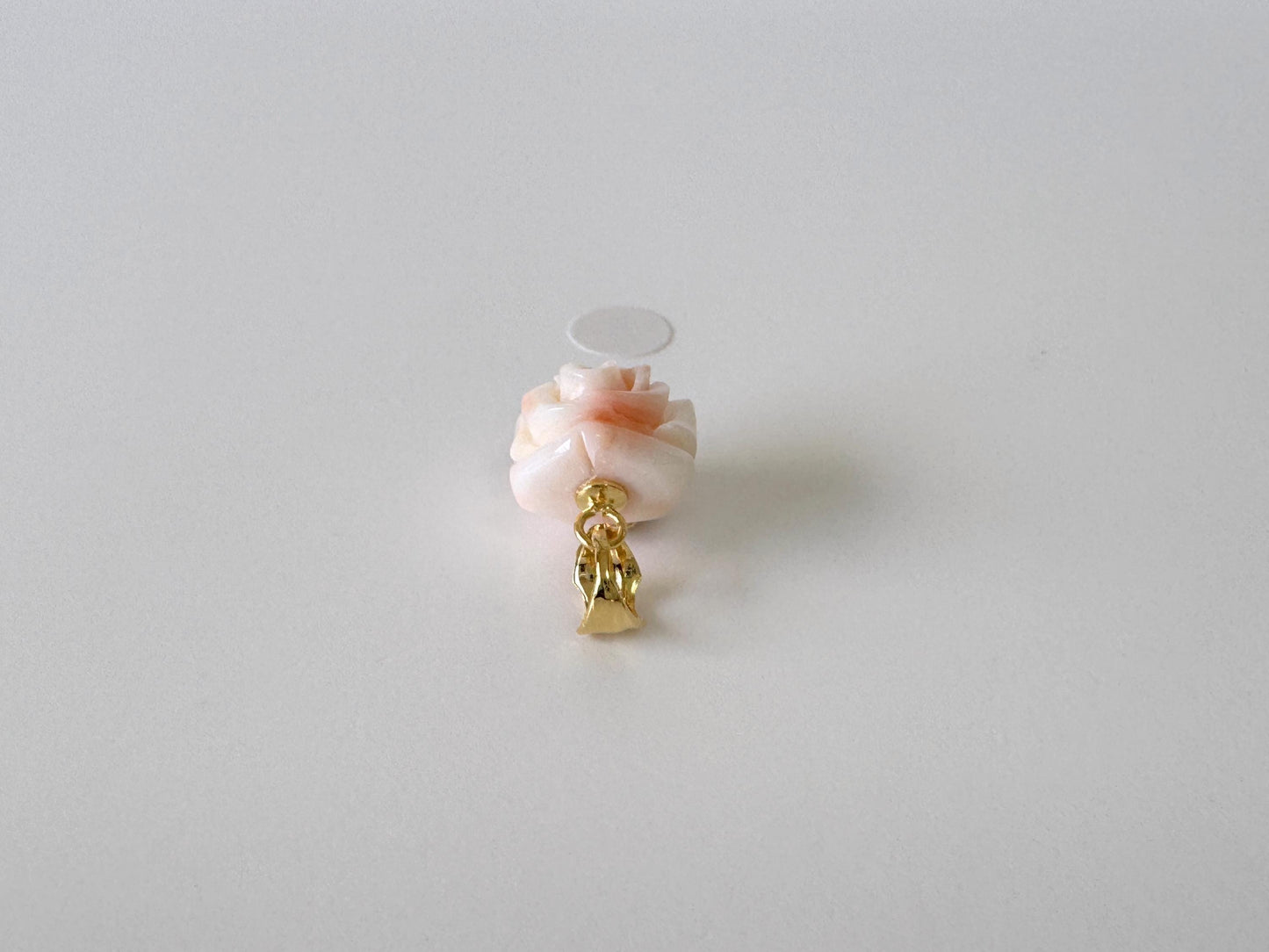 Deep Sea Coral Rose carved Pendant, 13.5x11.4mm, Natural Pink/White Color Coral, Silver (gold plated) bail, Genuine Coral Pendant