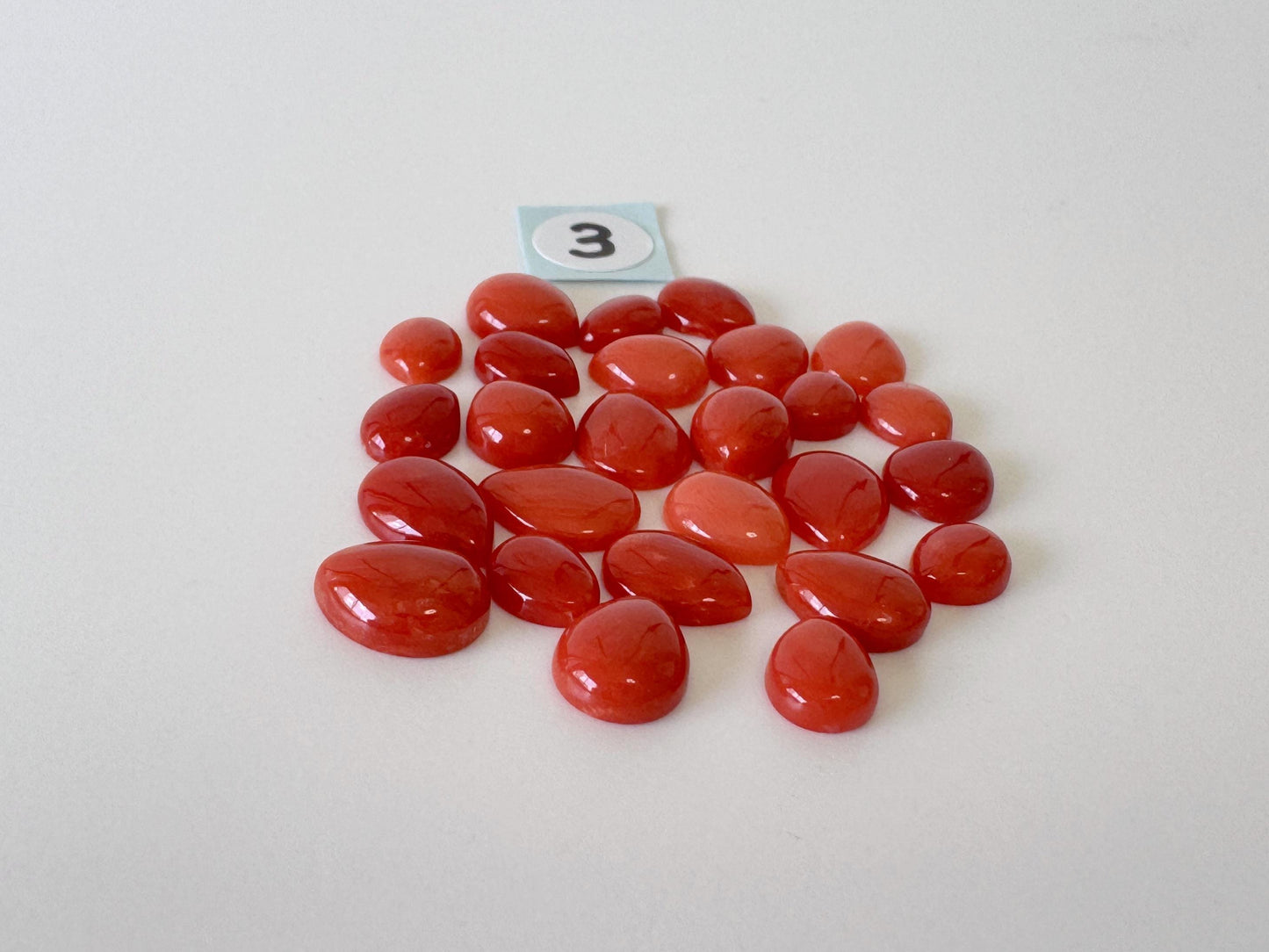 Value-priced, Natural red Mediterranean coral loose Pear shape cabochon for a set of 26-27pcs, For jewelry making, Natural color